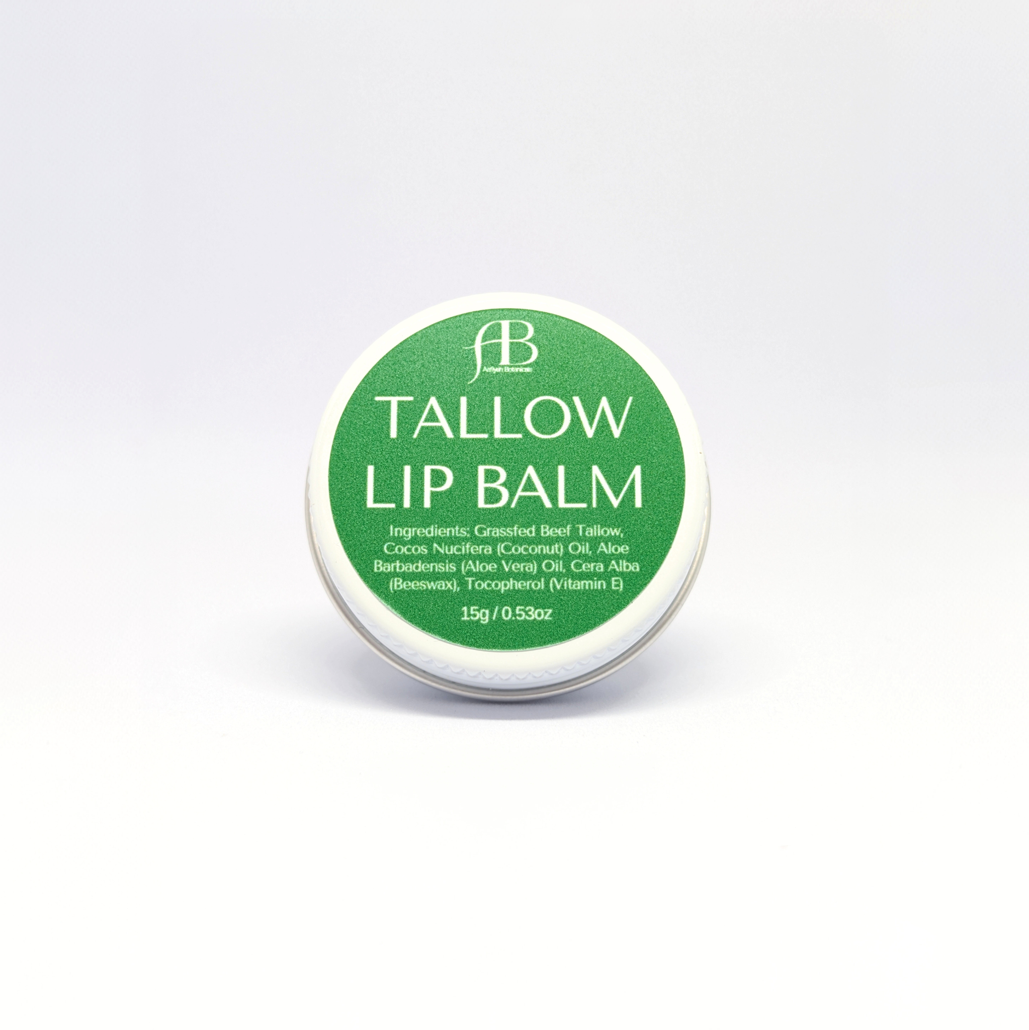 Aafiyah Botanicals aloe vera & coconut tallow lip balm, 15g grass-fed halal balm for dry, chapped lips
